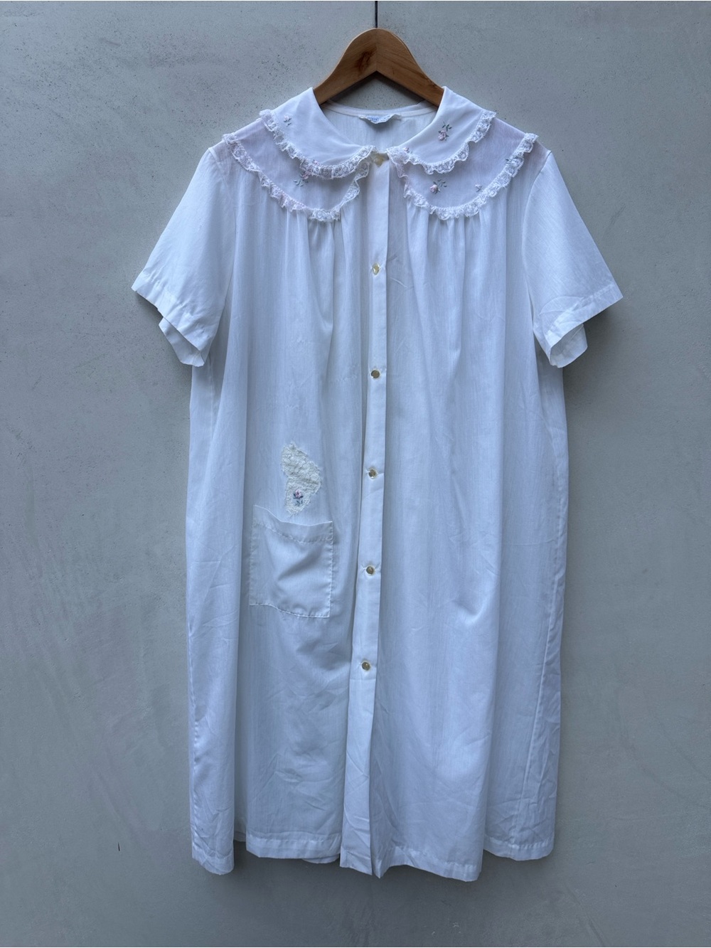 Vintage Sears Nightgown 40/42 White Lace Floral Embroidered Cottagecore